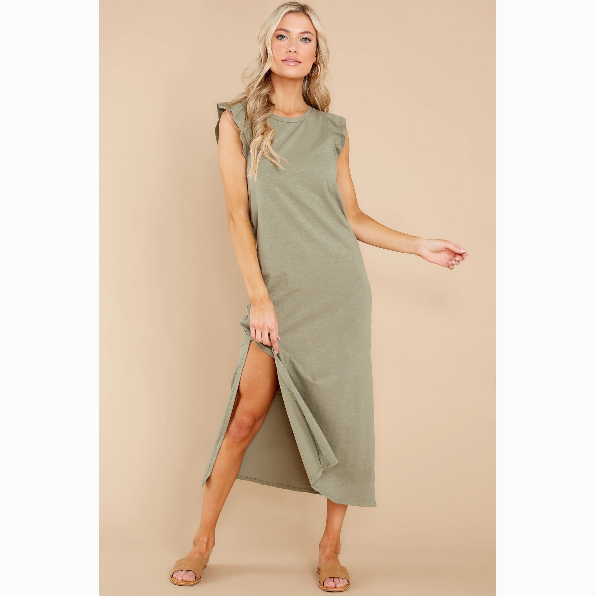 Casual Summer Wooden Ear A Line Trousers Knitted Dress - Ootddress