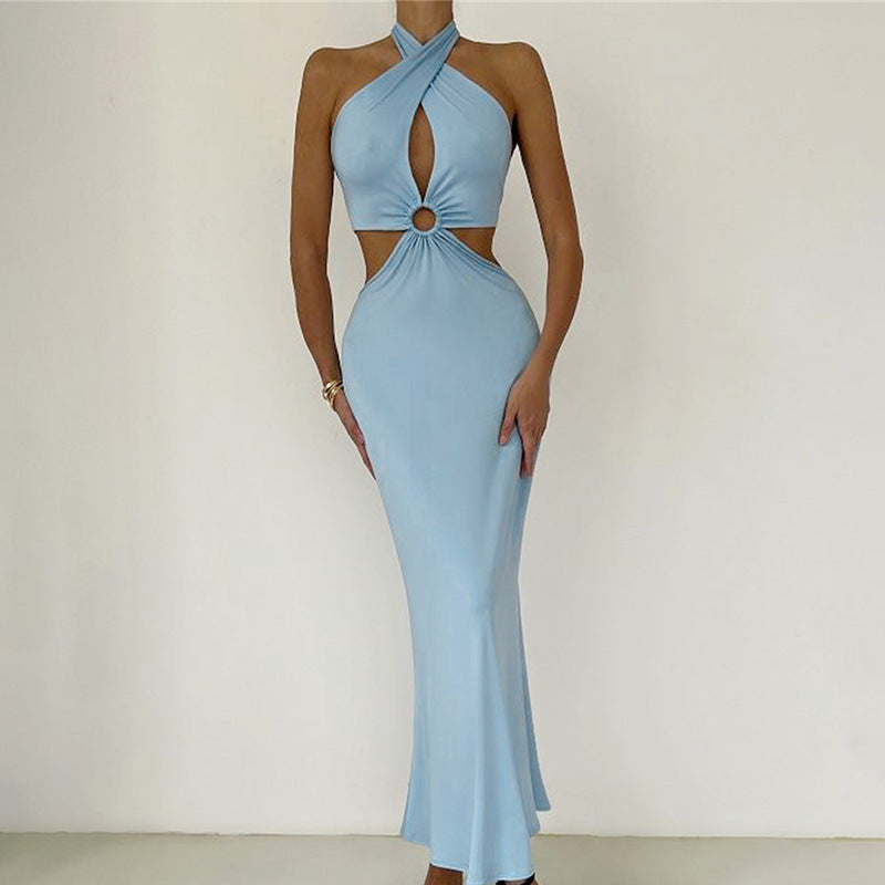 Summer Dress Sexy Stitching Halter Strap Backless Dress - Ootddress