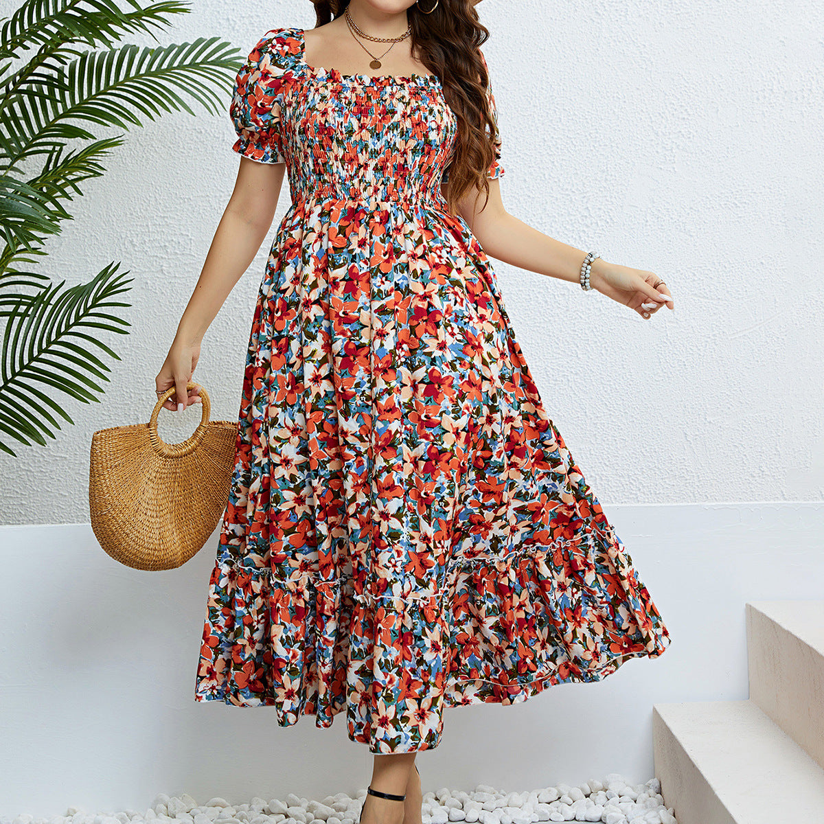 Summer Floral off Shoulder Waist Slimming Dress - Ootddress