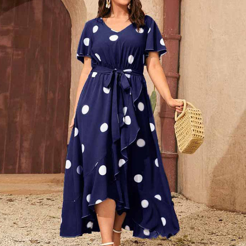 Plus Size Polka Dot Dress: Stylish Elastic Waist Printed Dress for Women - Ootddress