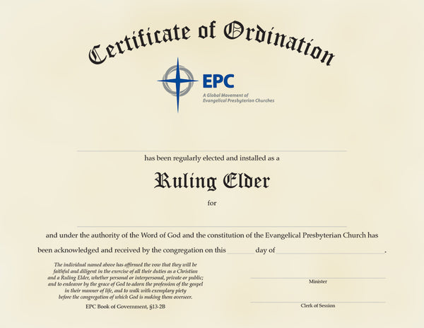 Certificate of Ordination for Ruling Elder – EPC Resources