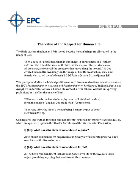 Position Paper on the Value of and Respect for Human Life ...