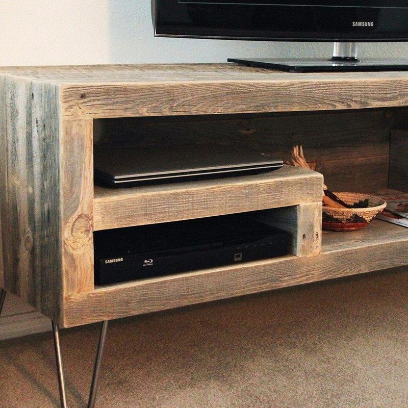 Modern Reclaimed Wood Television Stand With Open Shelving The