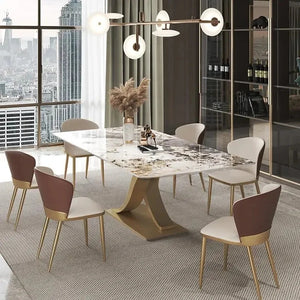 Italian Light Luxury Dining Table: Bright Slate, Marble Stone - Superflex Furnitures