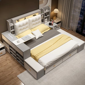 Modern King Size Double Bed - Nordic Wood, Multifunctional Loft - Superflex Furnitures