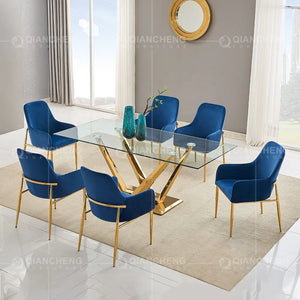 Modern Gold Glass Dining Table Set: 8-Seater Luxury with Chairs - Superflex Furnitures