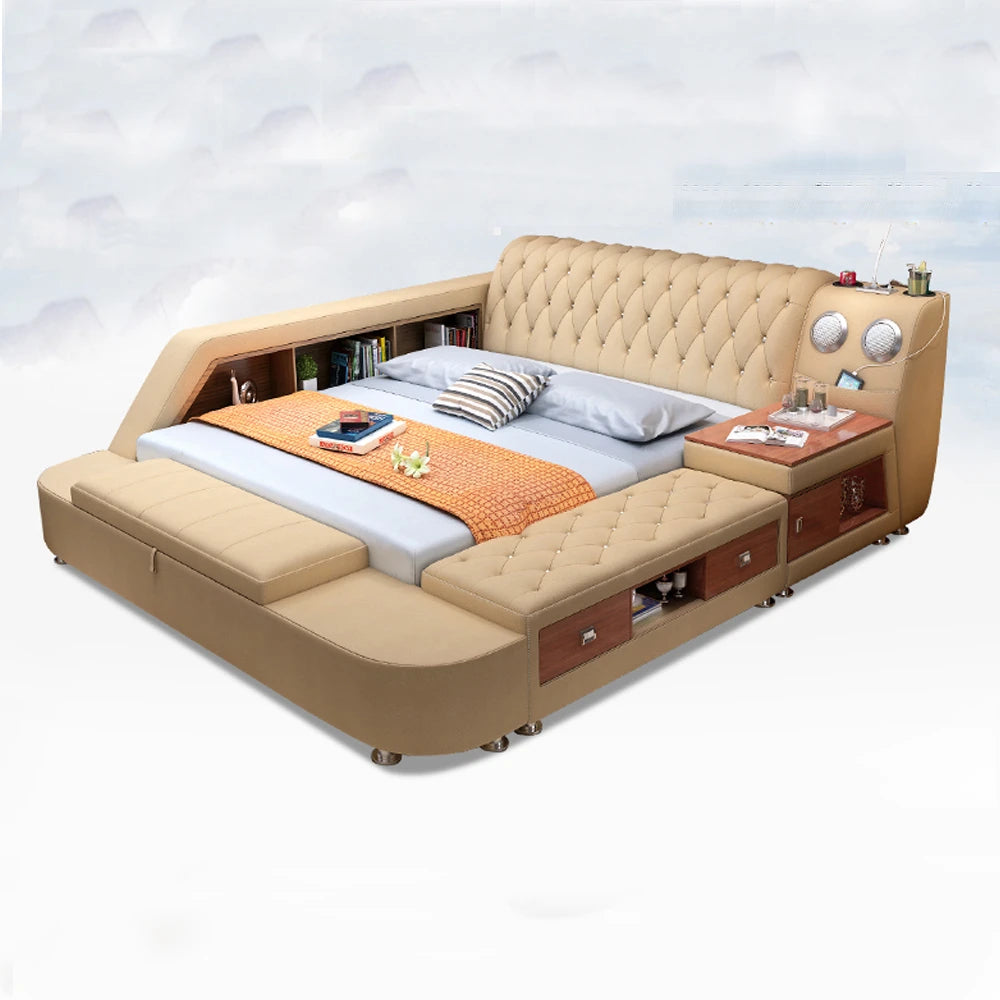 Ultimate Tech Smart Bed: Leather Massage, Speaker & Safe