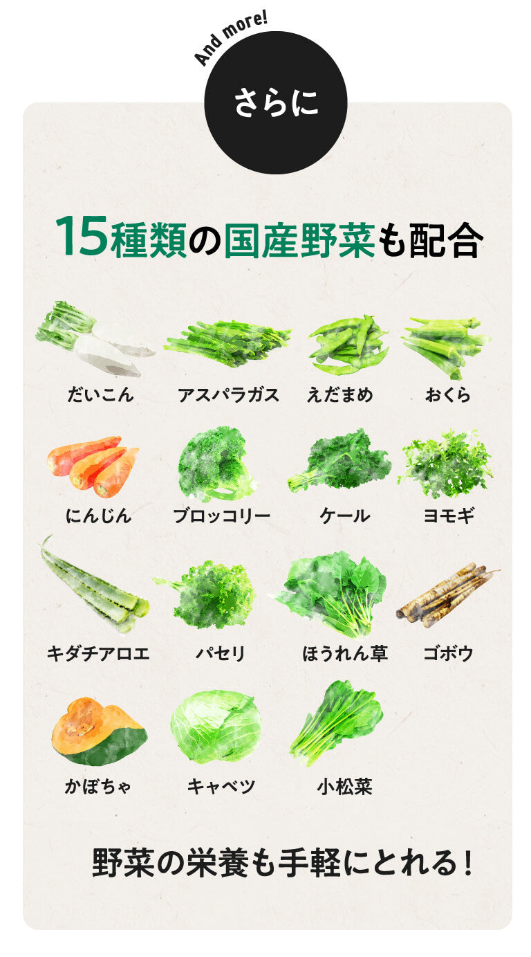 15種類の国産野菜も配合