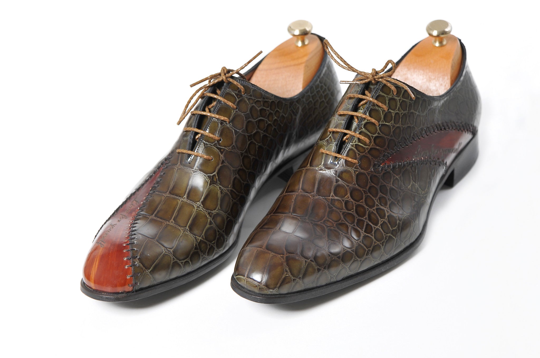 Brown Crocodile Skin Men Shoes