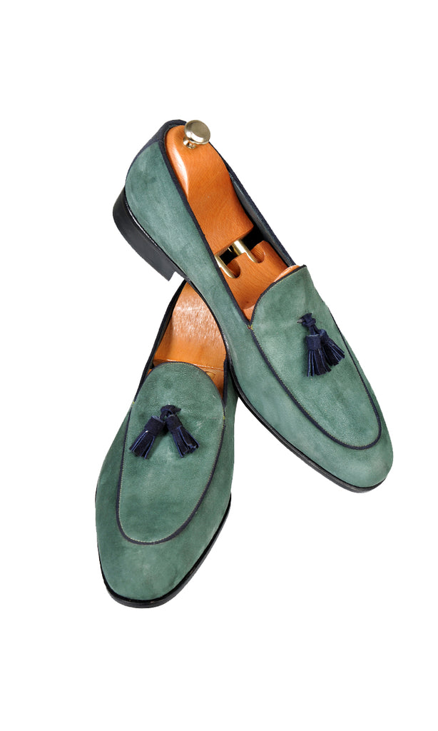 Handmade Green Loafer Suede Men Shoes