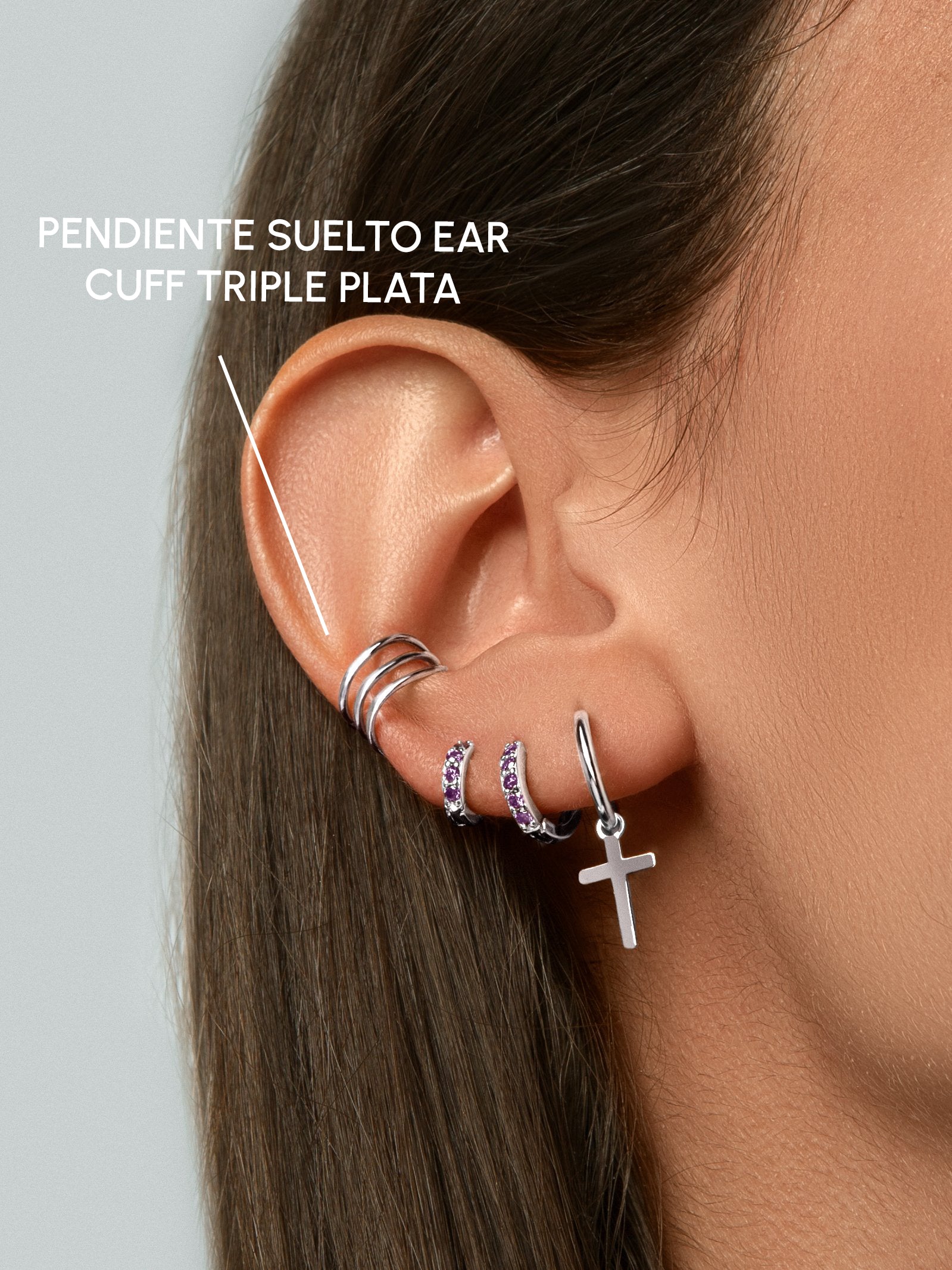 Talla De nada en términos de Pendiente Suelto Ear Cuff Triple Plata | Singularu