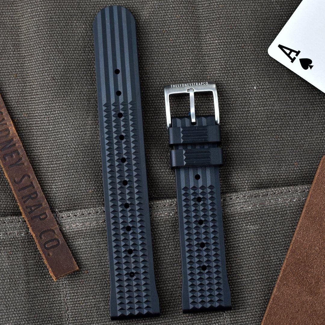FKM Rubber Waffle Watch Band - Black - The Sydney Strap Co