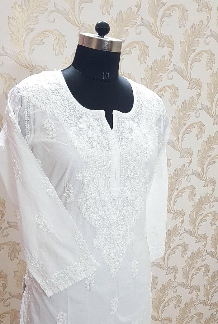 Buy online Ada Hand Embroidered White Organza Lucknow Chikankari Kurti With  Slip from Kurta Kurtis for Women by Ada for ₹2590 at 0% off | 2024  Limeroad.com