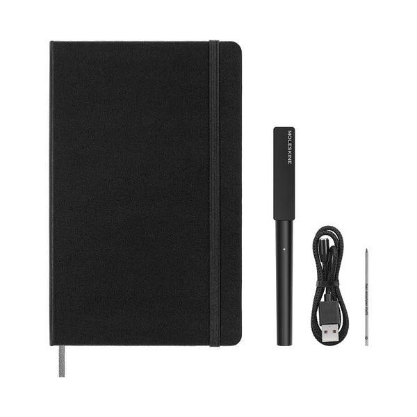 Moleskine's Smart Writing Set, including a Smart Writing Notebook, the Smart Writing Pen and a charging cable for the pen