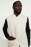 Picture of Ivory Fern Sequin Raw Silk Designer Formal Jacket Vest