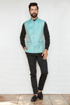 Picture of Aquamarine Brocade Silk Formal Jacket Vest