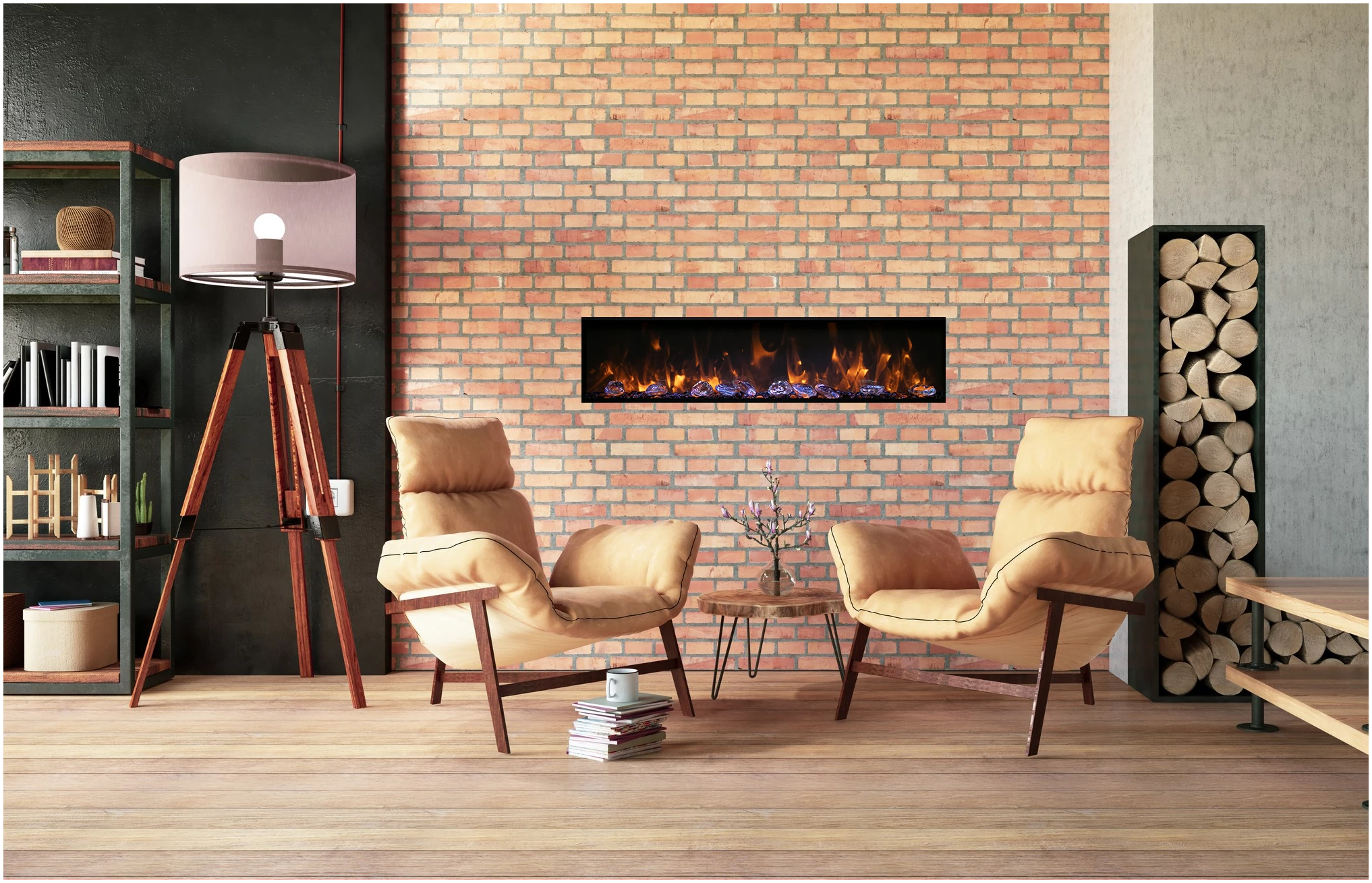 Amantii Panorama Built-in Only Deep w/ Optional Black Steel Surround Electric Fireplace