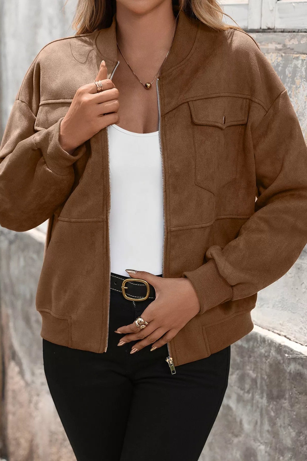 Zip Up Dropped Shoulder Jacket