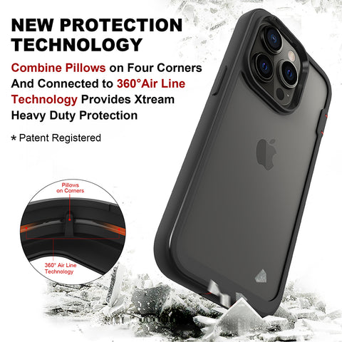 XTREAM Series Case iPhone 14 pro ÚJ VÉDELMI TECHNOLÓGIA Kombinált párnák négy sarokban és 360°-os légvonalhoz csatlakoztatva. A technológia nagy teljesítményű Xtream védelmet biztosít