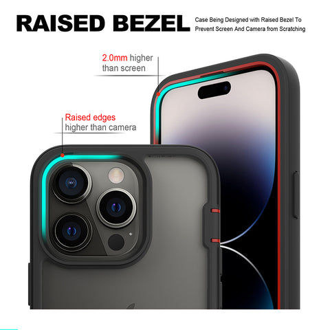 XTREAM Series Case iPhone 14 pro RAISED BEZEL Case Being Designed with Raised Bezel 2.0mm higher than screen and Raised edges higher than the camera To Prevent the Screen And Camera from Scratching