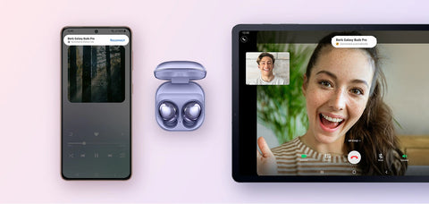 Make your Galaxy Ecosystem come alive  Switch it up without missing a beat With Auto Switch, the buds detect what connection you need and instantly shift to that device. So, when you're watching a movie on your tablet and get a call, Galaxy Buds Pro will switch the audio to your phone and switch back once you hang up.