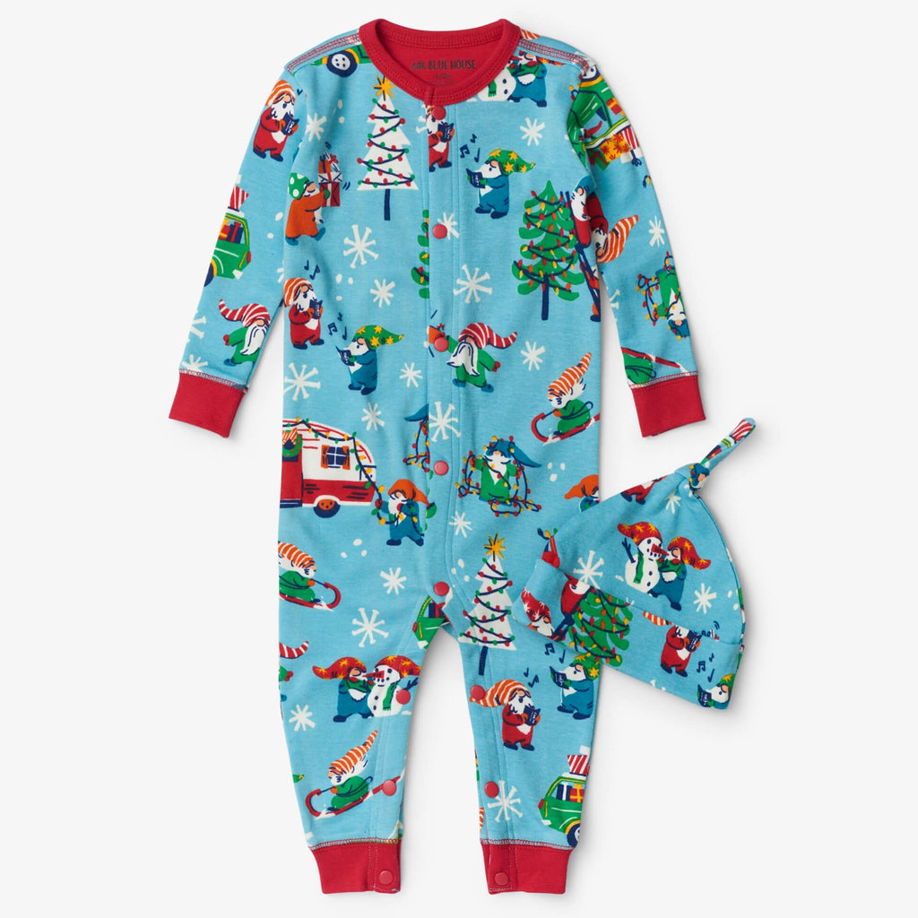 Little Blue House Green Woofing Christmas Baby Coverall and Hat