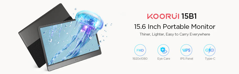 KOORUI Monitor portátil de 15.6 pulgadas 1080P FHD portátil monitor IPS  segunda pantalla USB-C HDMI monitor de viaje con cubierta protectora y