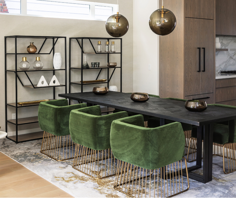 Green couches in kitchen