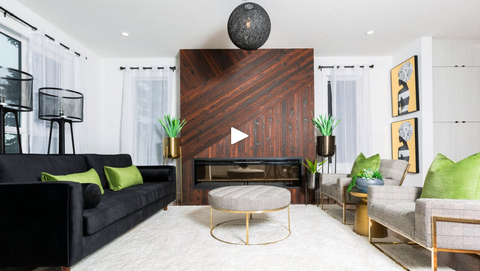 Living room with YouTube video play button overlay