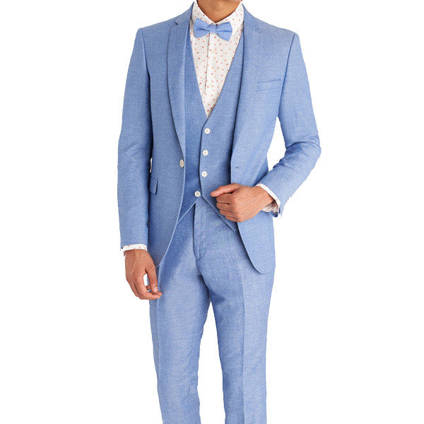 Sky Blue Summer Linen Three-Piece Suit - ChicerMan