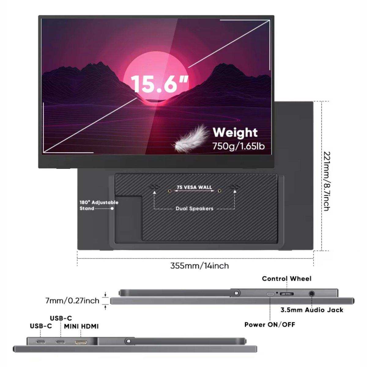 TUTT Wireless 15.6 inch Portable Monitor FHD IPS USB-C HDMI with Kickstand & VESA | Speaker and Stand All Devices | Technical Support Line - Image 4
