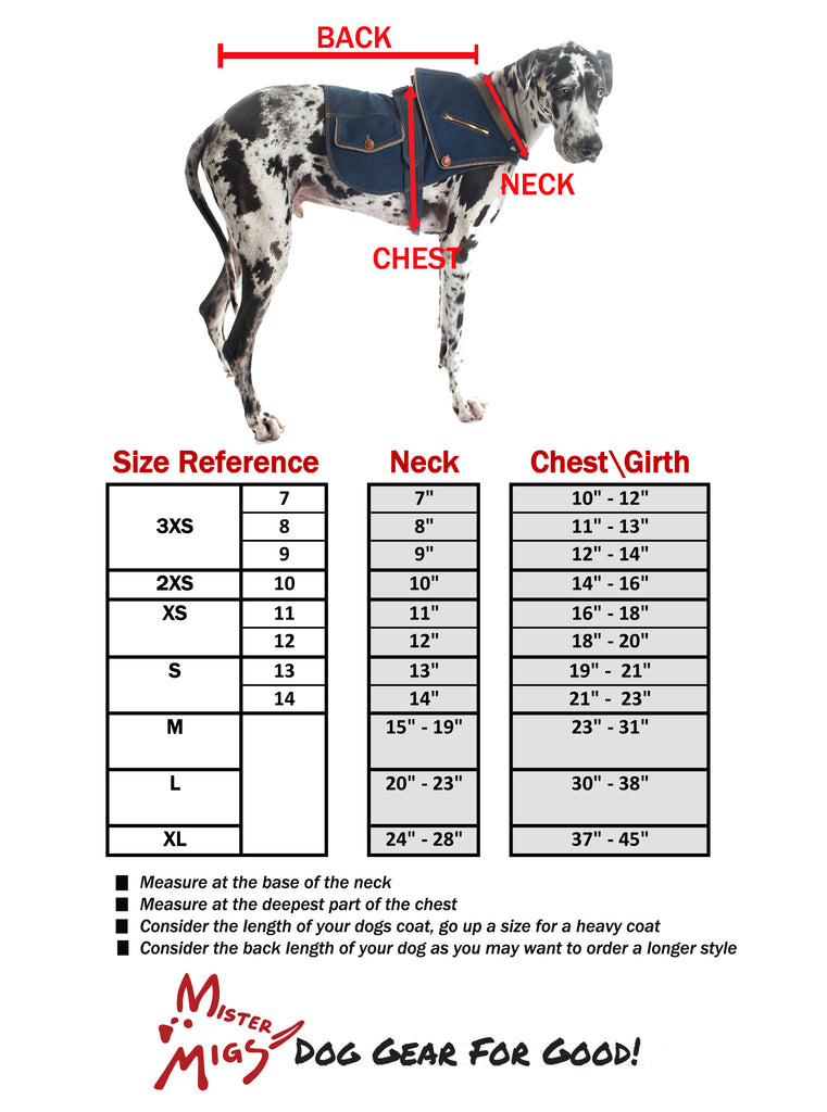 Simply Dog Harness Size Chart