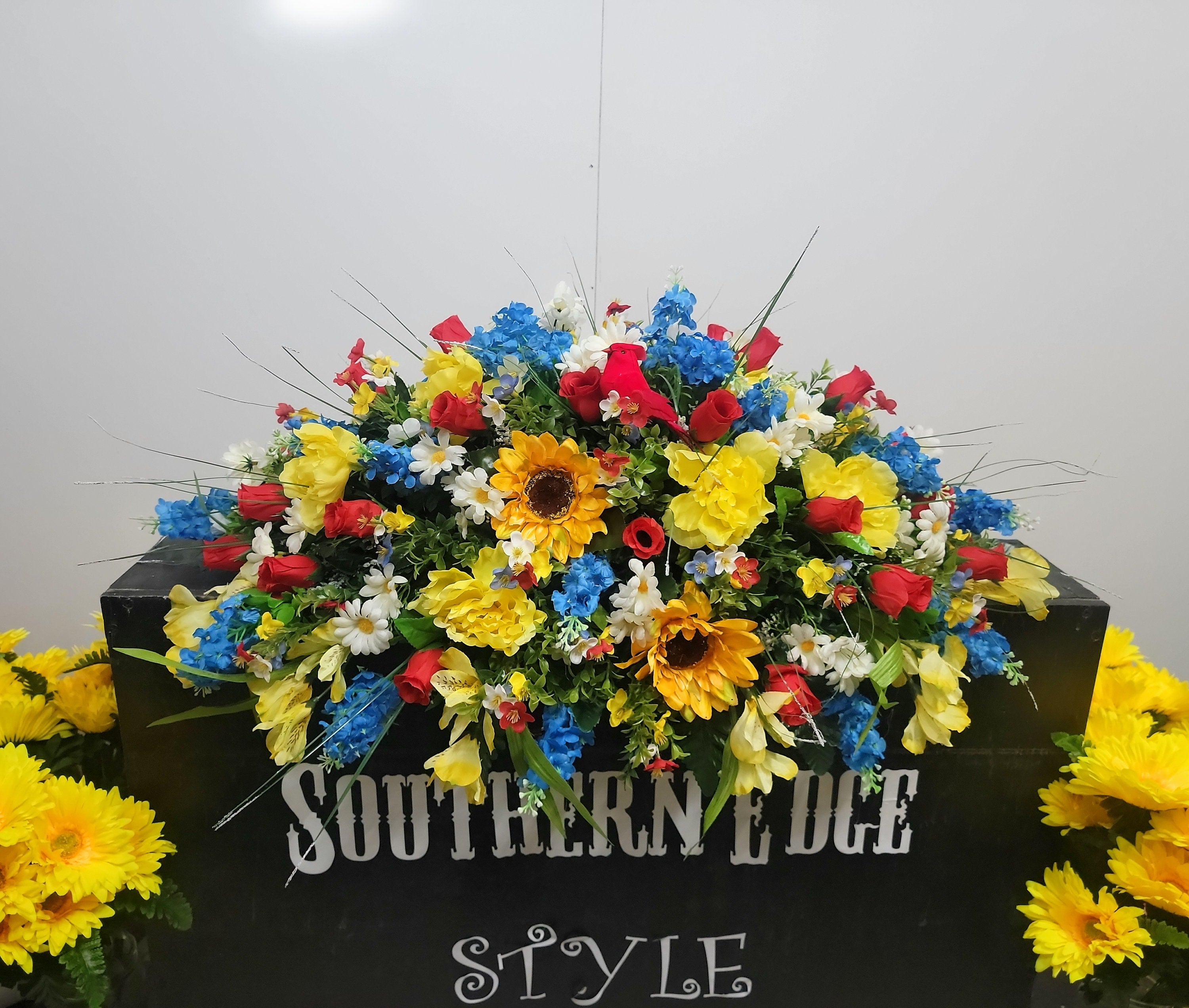 33" Cemetery Gravestone Saddle , Sunflower , Daisy, Wildflower Headstone Topper spring - summer flowers