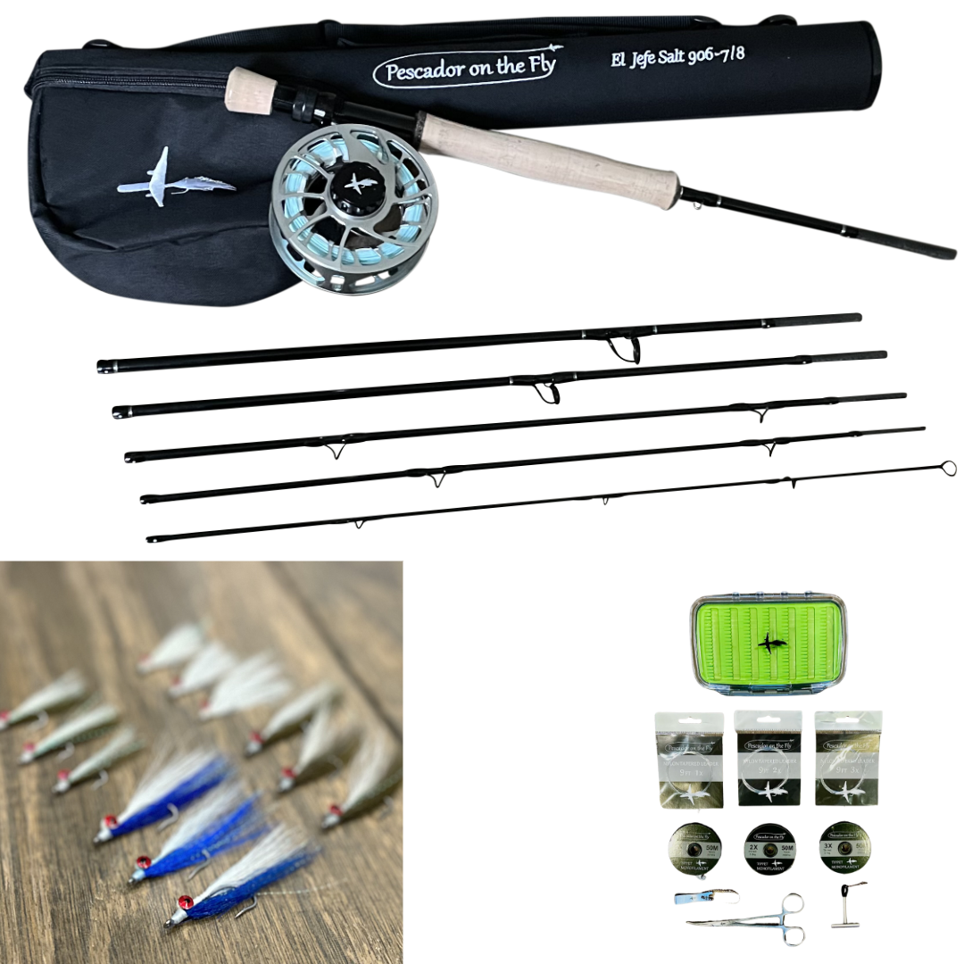 El Jefe Saltwater Fly Fishing Combo Package | 906-8 | 9' Six Section 8  Weight Fly Rod And Reel Outfit