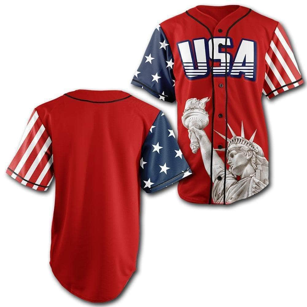 red white blue baseball jersey