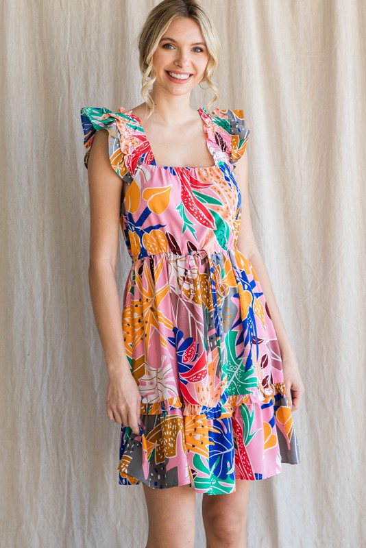 Floral Ruffle Cap Sleeve Dress | The b Store