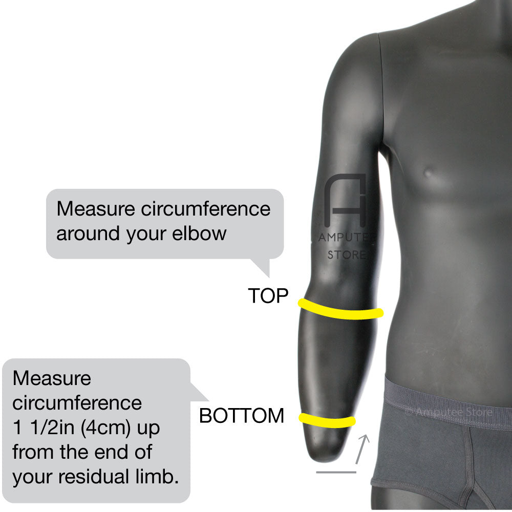 Measure around the elbow and wrist for below elbow amputation.