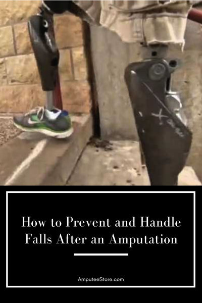 An amputee walking up the stairs with bilateral computer legs.