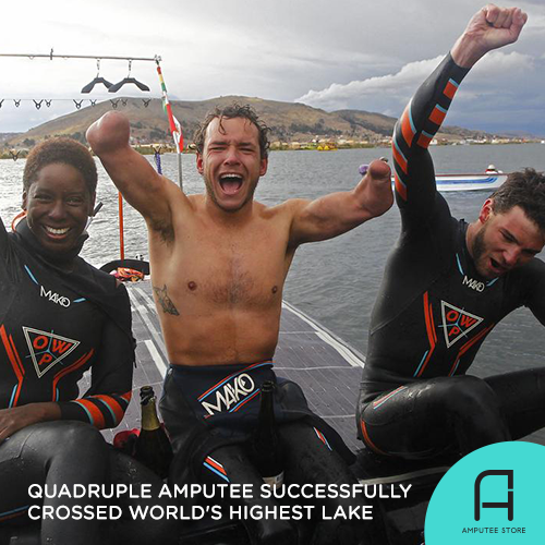 Quadruple amputee and French Paralympic swimmer Theo Curin successfully crossed the world's highest lake.