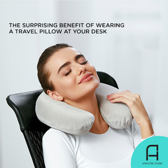Wearing a travel neck pillow at your desk can be beneficial for your spinal alignment.