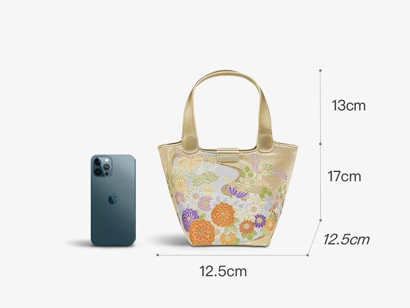 Embroidery Exquisite Floral Luxe Gold Basket Bag P170605