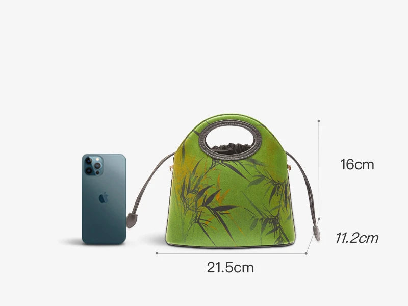 Xiangyunsha Silk Bamboo Green Drawstring Bucket Bag YS120670