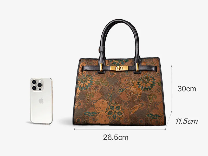 Handmade Song Brocade Chinoiserie Vintage Brown Kelly Bag
