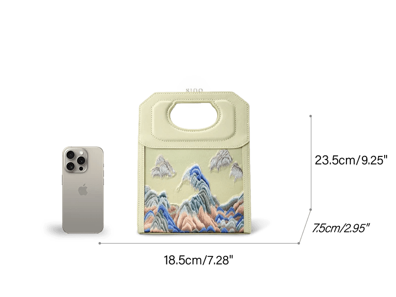 Size diagram: 23.5cm width x 7.5cm depth x 18.5cm height with scale overlay