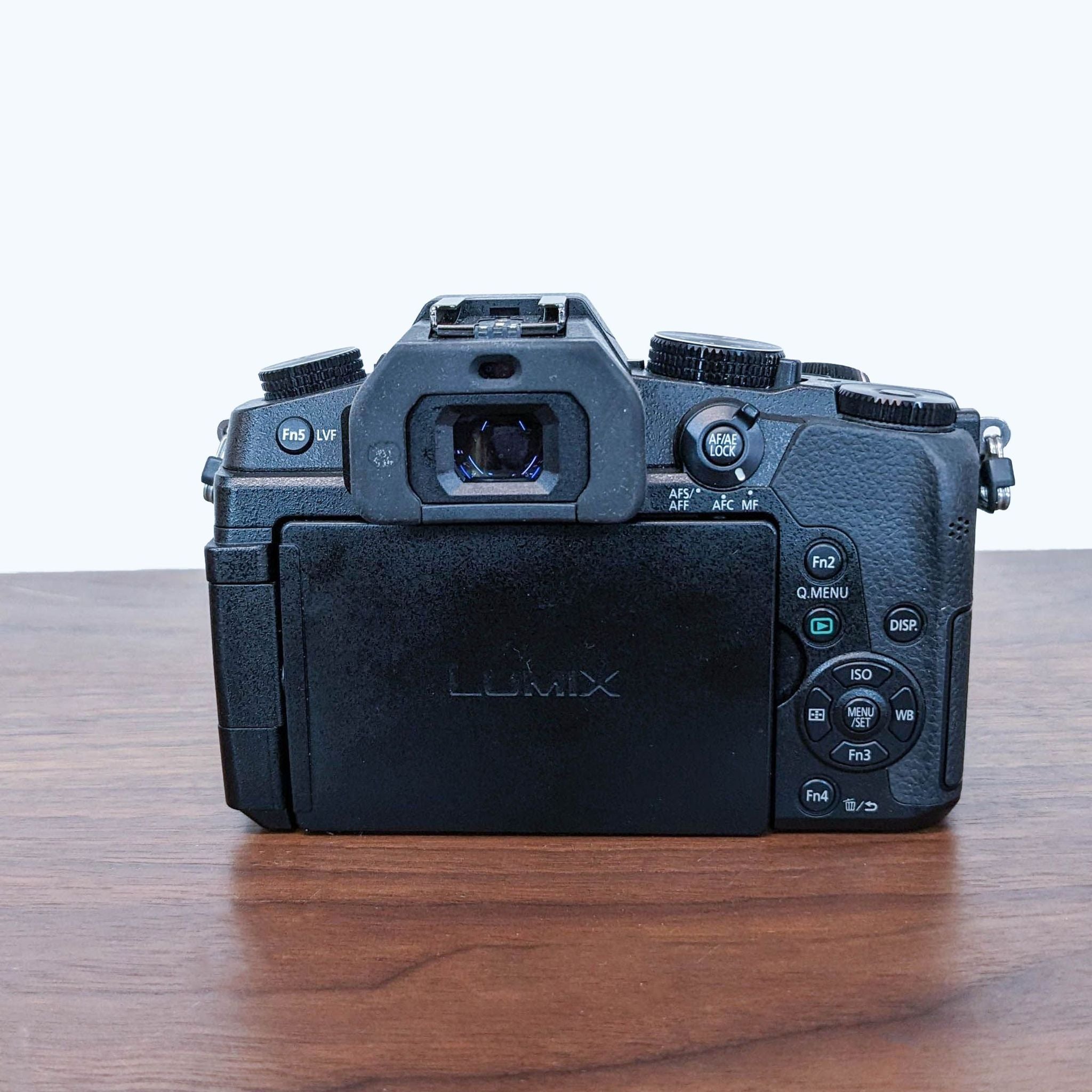2. Rear view of a Panasonic LUMIX G Mirrorless Camera showing the LCD screen, viewfinder, and control buttons.