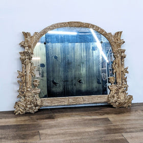 Image of Large Antique Mirror with Ornately Carved Frame