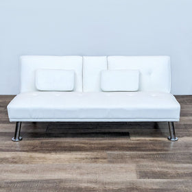 Image of Modern White Faux Leather Sleeper Sofa with Chrome Legs