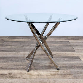 Image of Modern Round Modern Glass Dining Table with Sculptural Metal Base