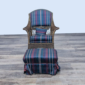 Image of Classic Striped Cushion Rattan Rocking Chair with Ottoman