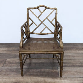 Image of Elegant Bamboo Style Dining Chair with Woven Rattan Seat